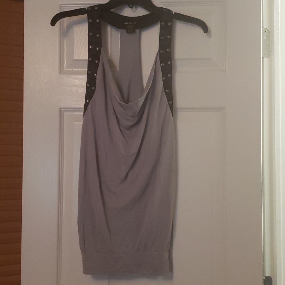 Urban Vibe Gray Studded Halter Tunic Tank  Med